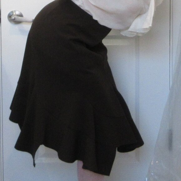 INSIGHT Chocolate Brown Asymmetrical Knit Flare Midi Skirt, size 6 . - Picture 3 of 8